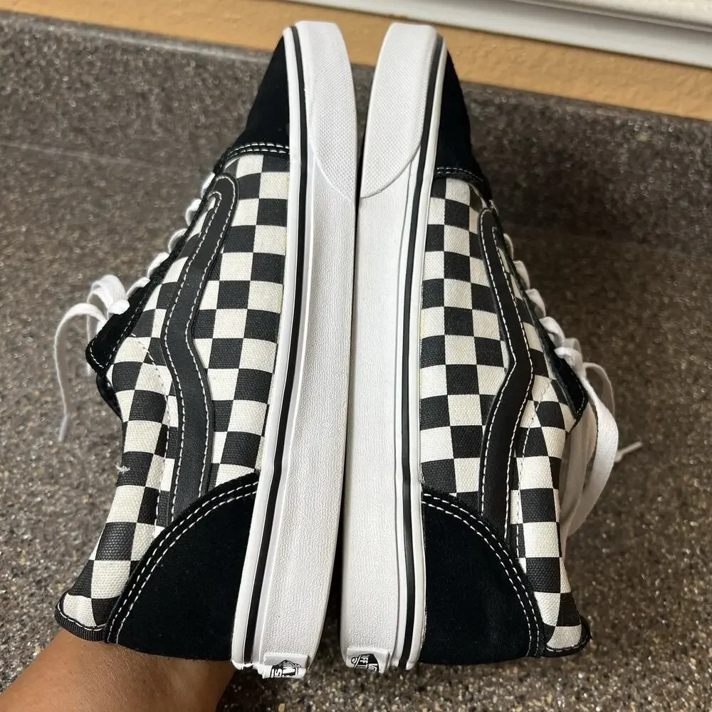 Vans Classic Men's Sz 9 Sneaker Skate Shoes Lace Up Low Black Check Suede/Canvas